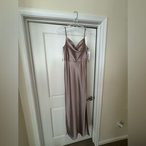 Elegant Taupe Satin Gown